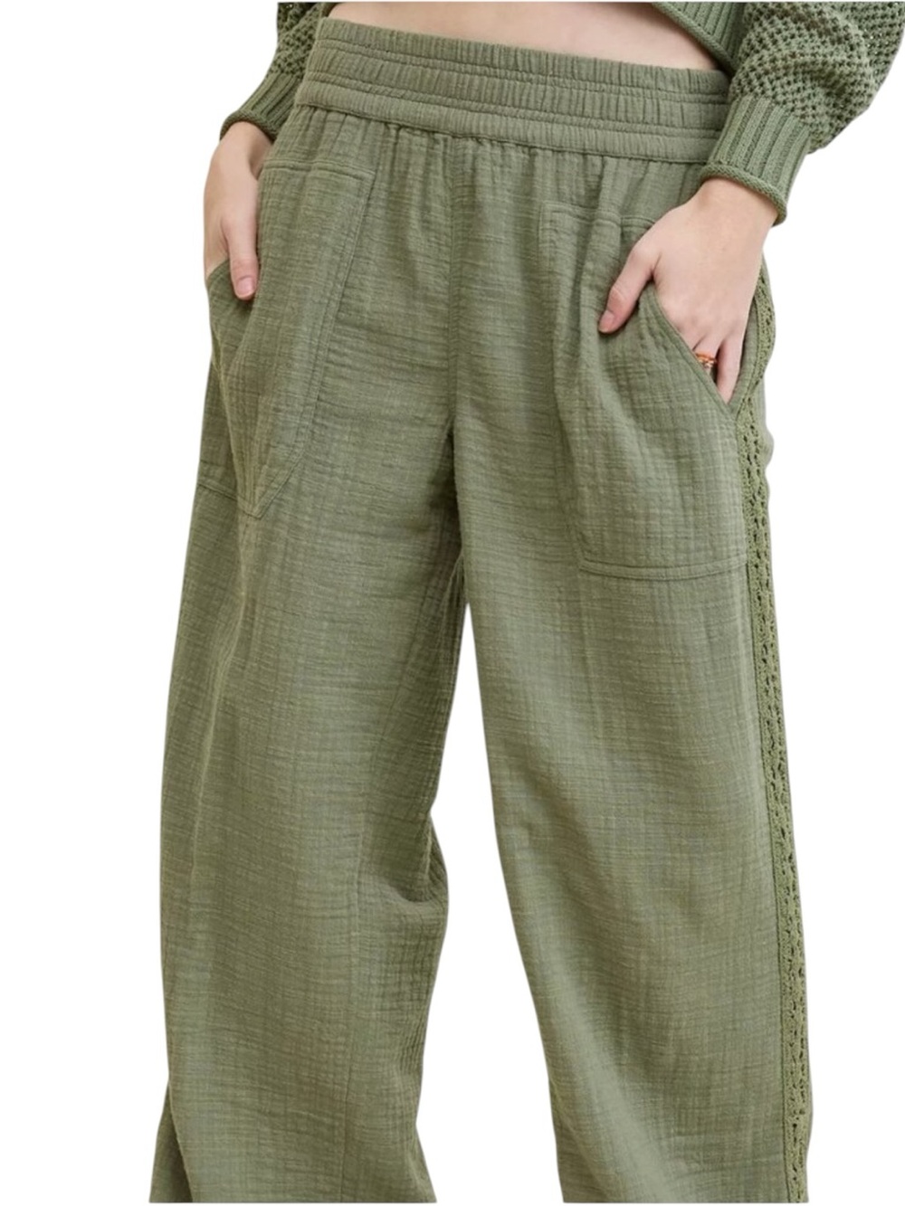 Aerie Summer Reset Cotton Gauze Olive Green Wide-Leg Pants XL